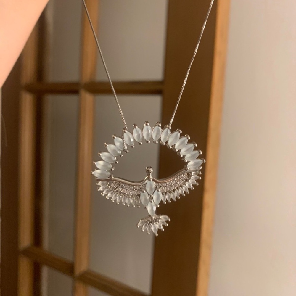 Silver Cubic Zirconia crystal bird necklace - Phoenix - thunderbird - Picture 6 of 11